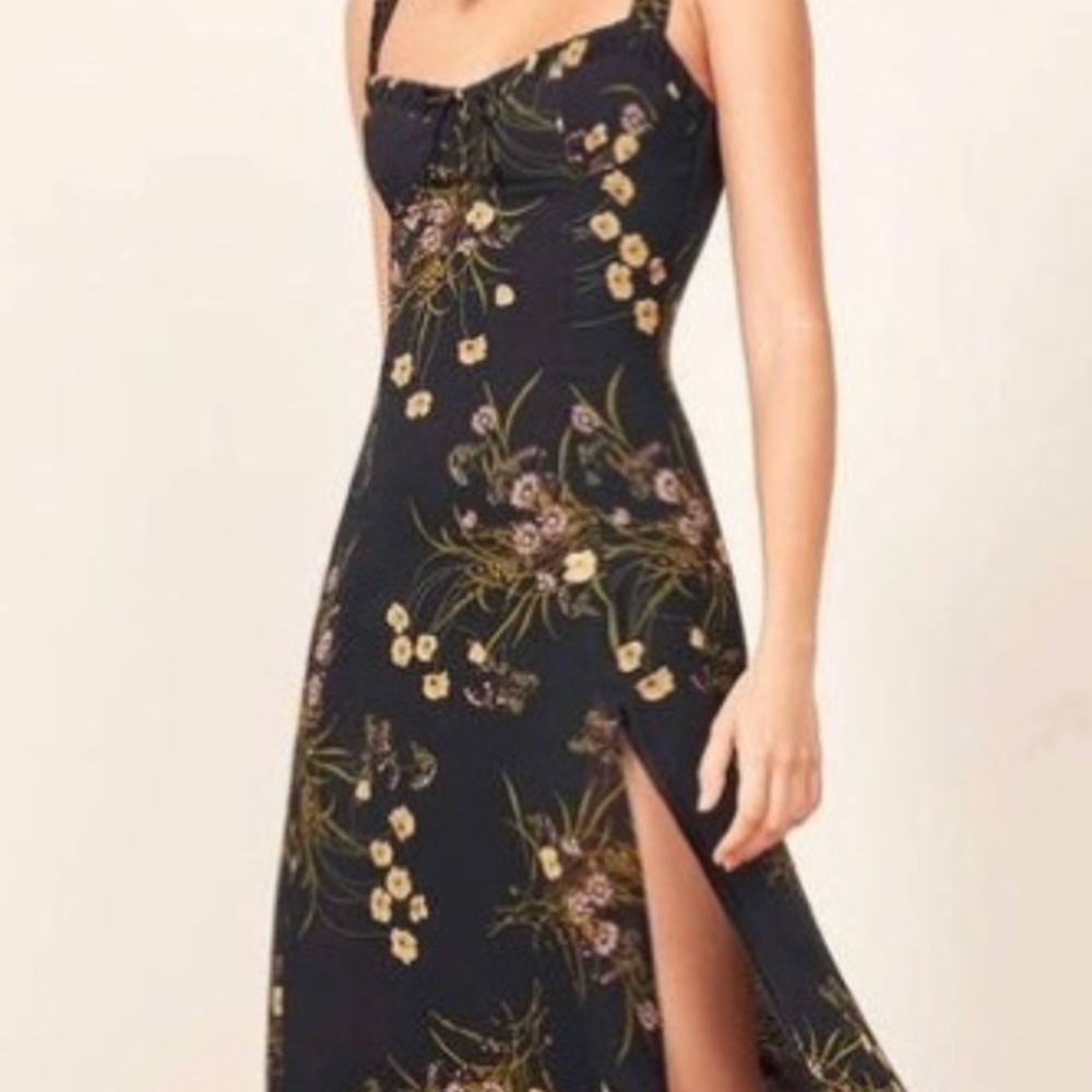 Reformation Black Floral Midi Dress